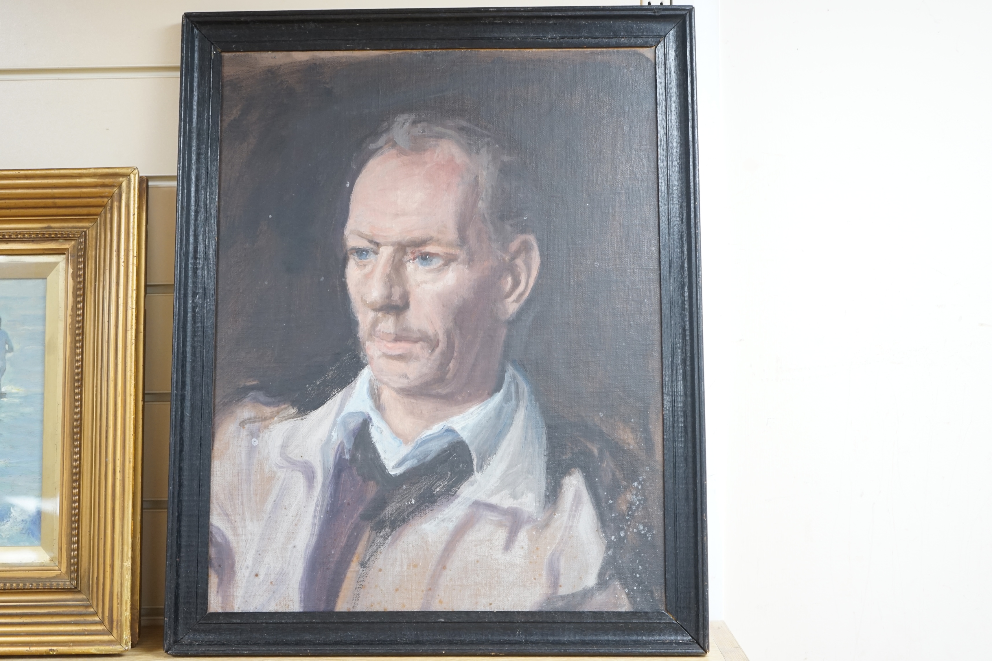 20th century, oil on board, Head and shoulders portrait of a man, unsigned, 49.5 x 39cm. Condition - fair